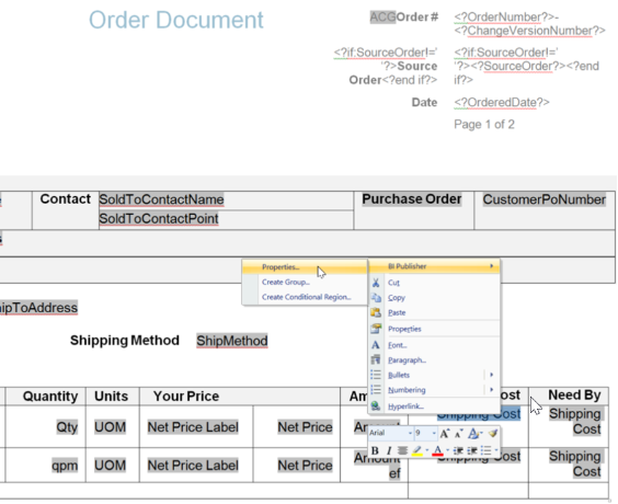 Oracle Analytics Publisher related properties in the RTF template