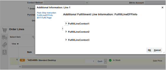 Additional Information dialog that will display each extensible flexfield you create that references flexfield category DOO_FULFILL_LINES_ADD_INFO