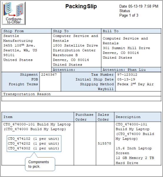 example of the packing slip.