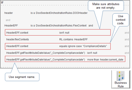 guidelines when you reference an extensible flexfield in Oracle Business Rules