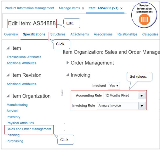 Use the Product Information Management work area to modify the item.