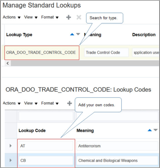 Lookup codes for trade control