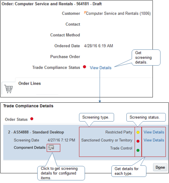 flow of manage compliance in work area Order Management