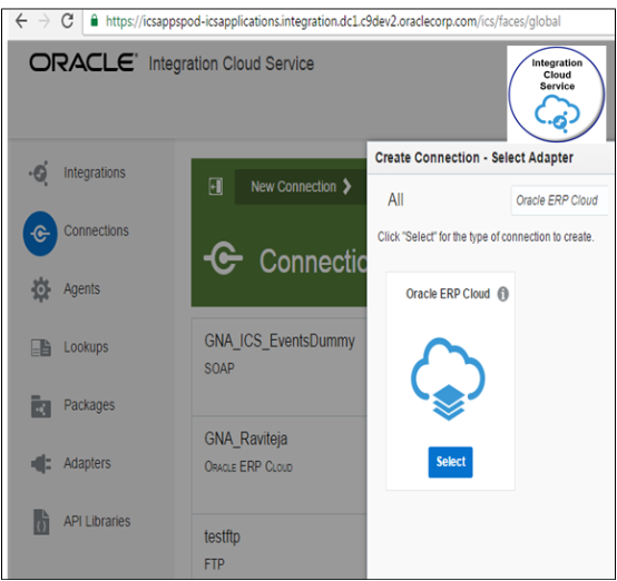 Click Connections, search for Oracle ERP Cloud, then click Select.