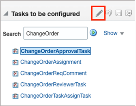 The Edit Task icon for the change order approval task