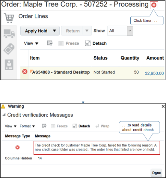 Releasing holds for order lines that fail credit check