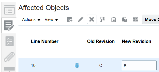 Image that shows old and new revisions after you resolve revision conflicts