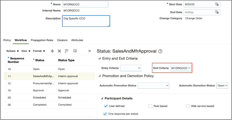 This image shows how to define change order exit criteria