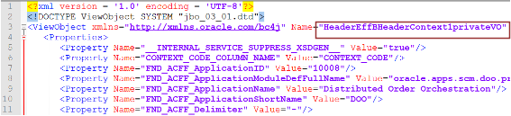 view object name in HeaderEffBHeaderContext1privateVO.xml file