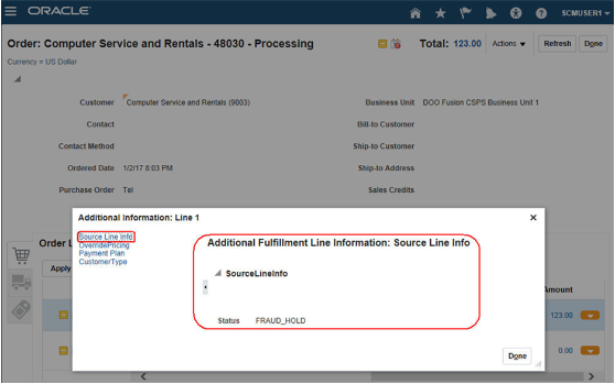 View Additional Information dialog that allows the Order Entry Specialist to access extensible flexfield