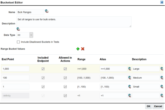 example that specifies ranges of values into a large, a medium, and a small bucket