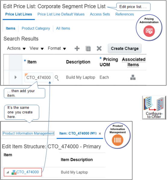 use the Pricing Administration work area to set up pricing for the configuration model you create in the Product Information Management work area