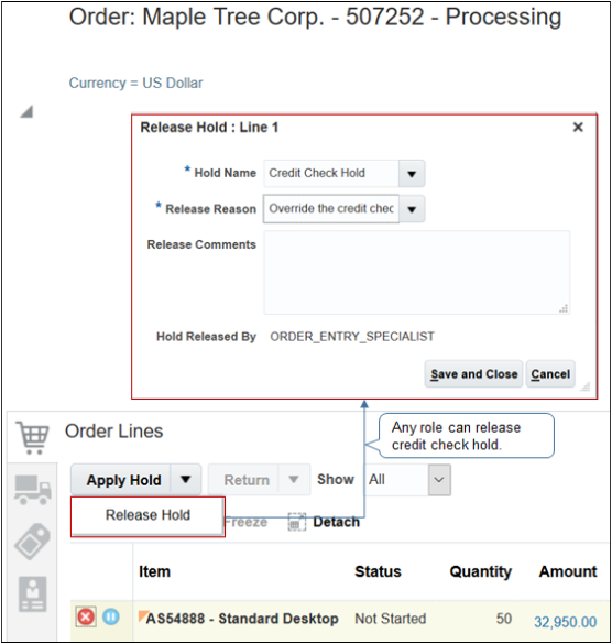 dialog Release Hold