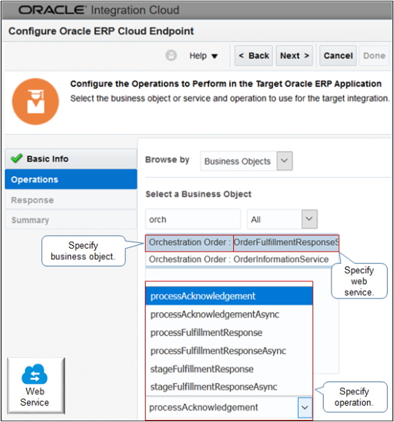 set the web service to OrderFulfillmentResponseService.