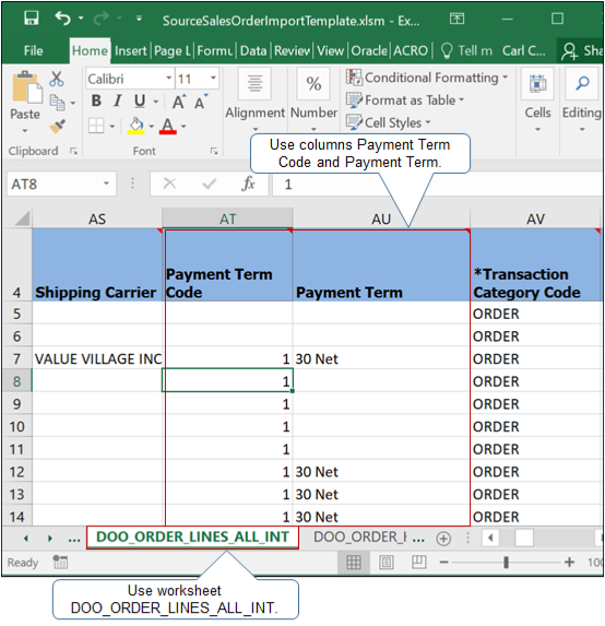 Import Payment Terms.