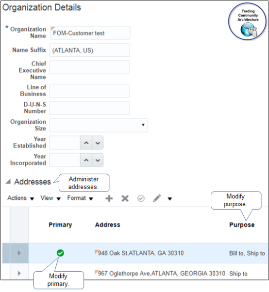 Use page Organization Details to manage the party profile.