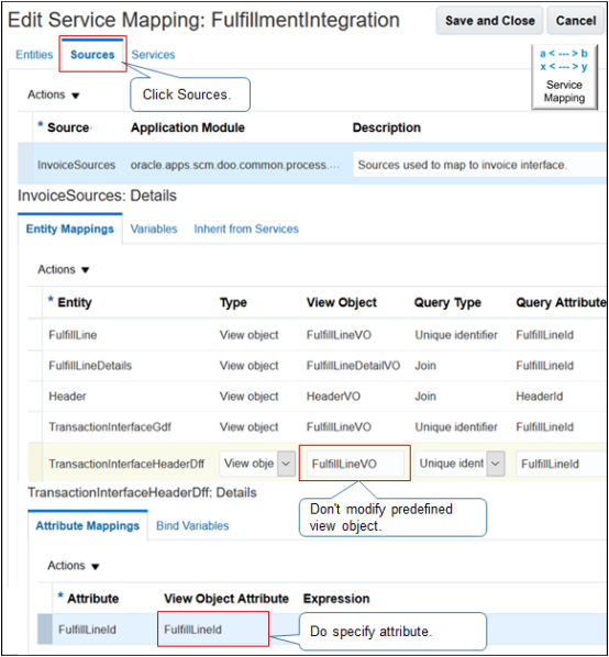 tab Sources on service mapping.