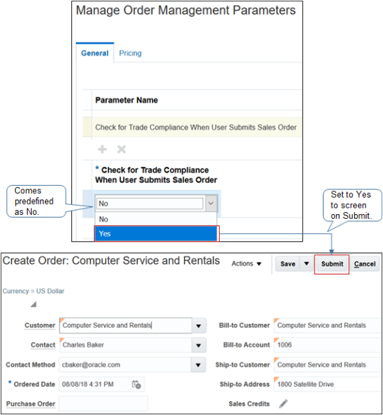 page Manage Order Management parameters in work area Setup and Maintenance