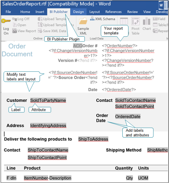 Microsoft Word displays your report template.