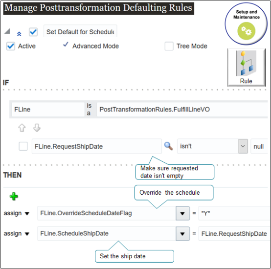 create a rule that uses the Requested Ship Date to set the default value for Scheduled Ship Date.