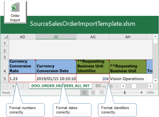 Format for Amounts, Dates and Identifiers.