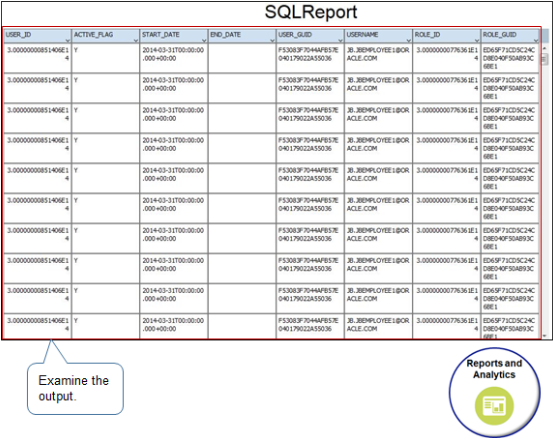 Examining the results on the report output that displays.