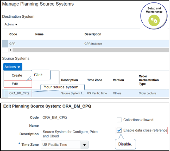 disable option Enable Data Cross-Reference