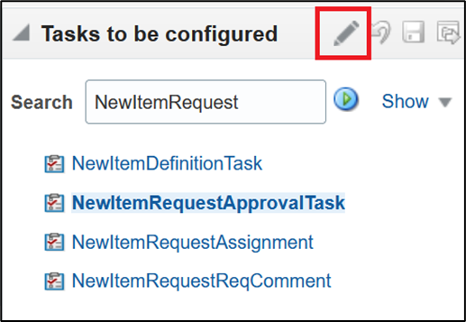 The Edit Task icon for the new item request approval task