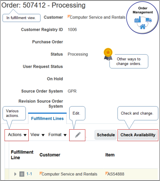 Making Changes in Fulfillment View