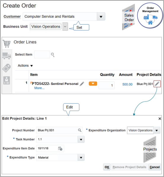 Add project details to your sales order to help process the sales order through the supply chain.