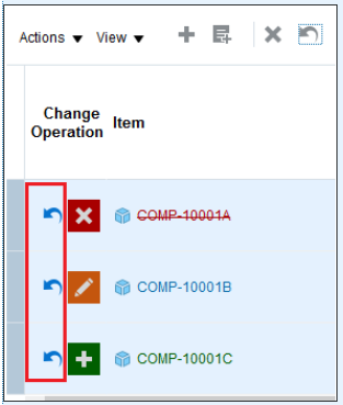 Icon that appears against redlines resulting from deletion, modification, and addition.