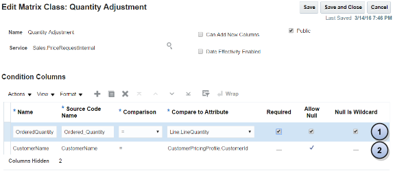 example of Condition Column Attributes