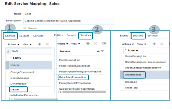 the map between the Header entity and the OrderHeader source