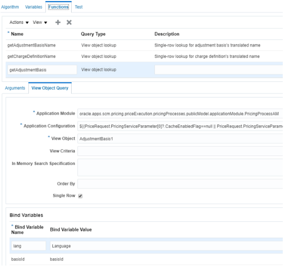 view object that the pricing algorithm can use in a function that gets the adjustment basis