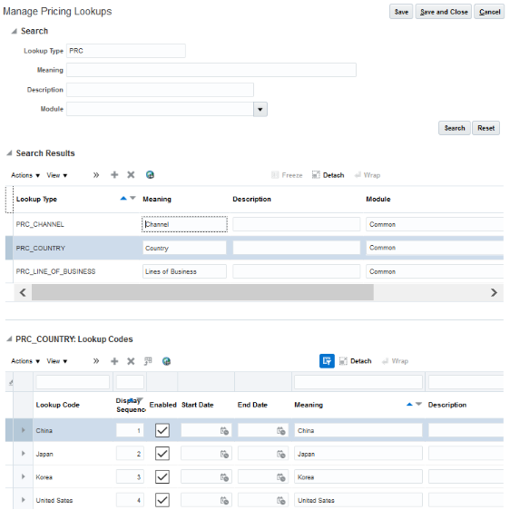 lookups that the Order Entry Specialist will use to set attribute values