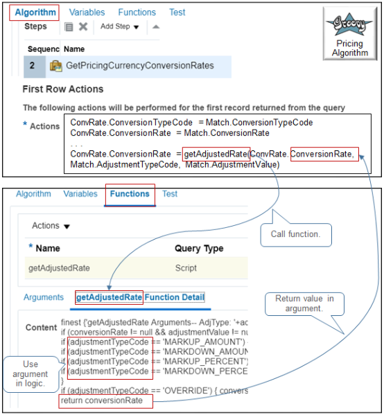 example of a step that uses script to call a function.