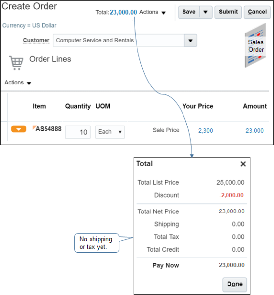 Click Add to move the item from the catalog line to an order line.