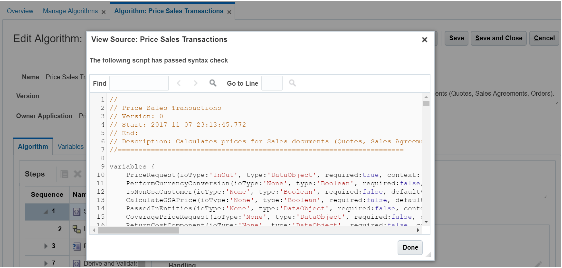 view source dialog for price sales transactions