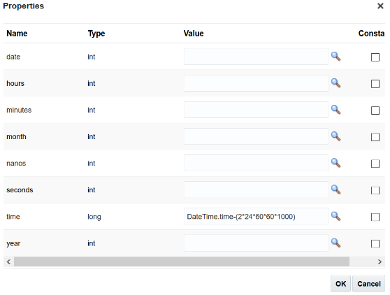 values in Properties dialog