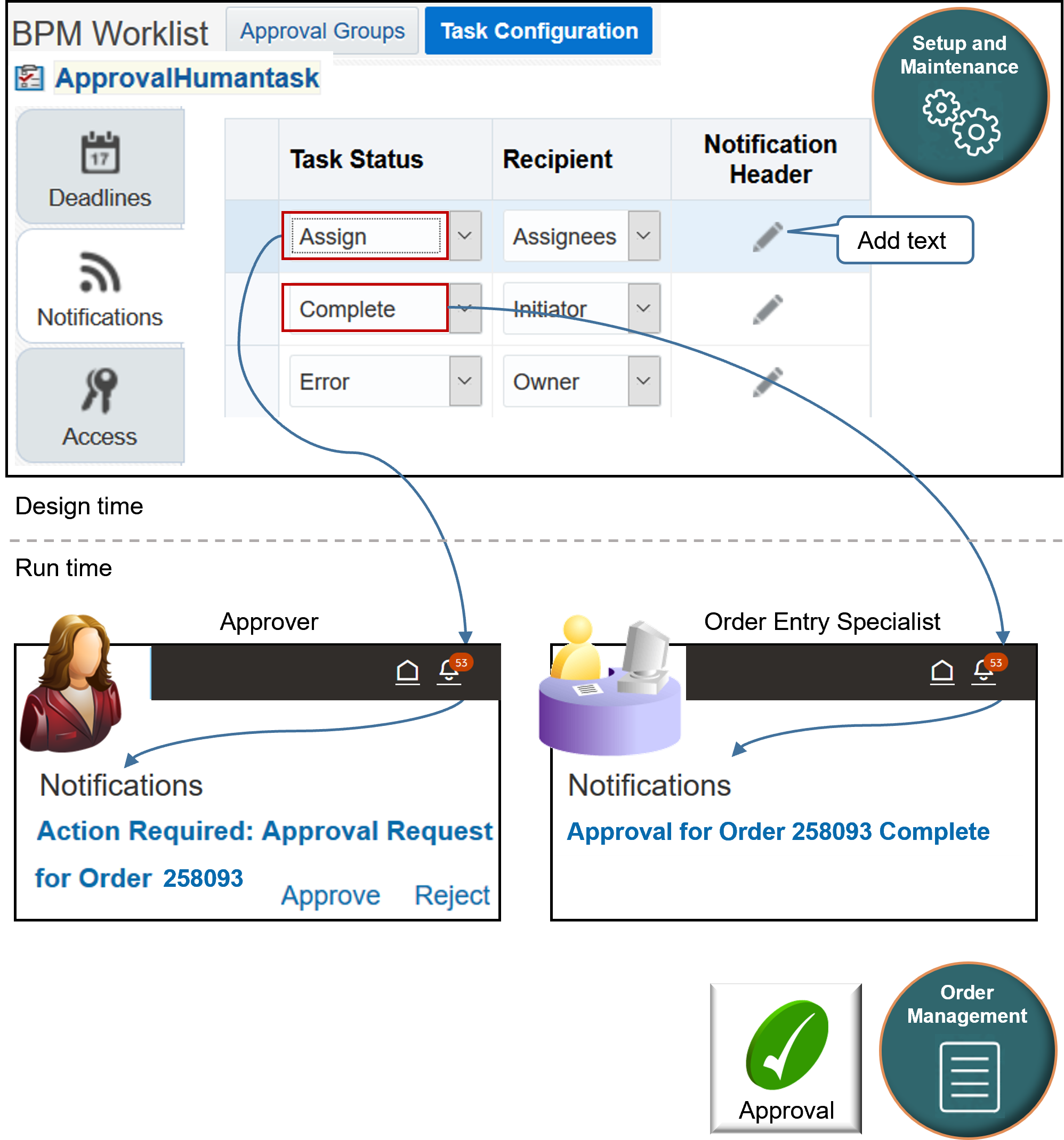 Use the Task Status list to specify when to send a notification when the approval status changes.