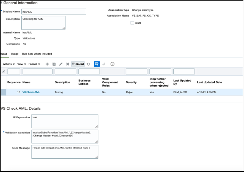 This image displays the function to be invoked for items with AML