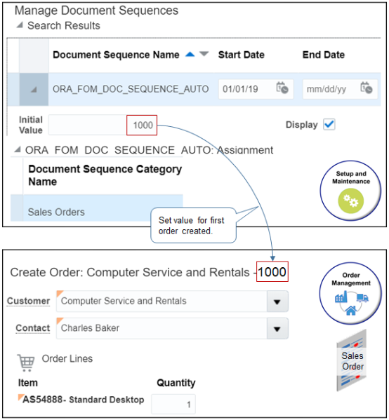 set up Order Management so it uses 1,000 as the order number for the first order that your users create on January 1, 2019