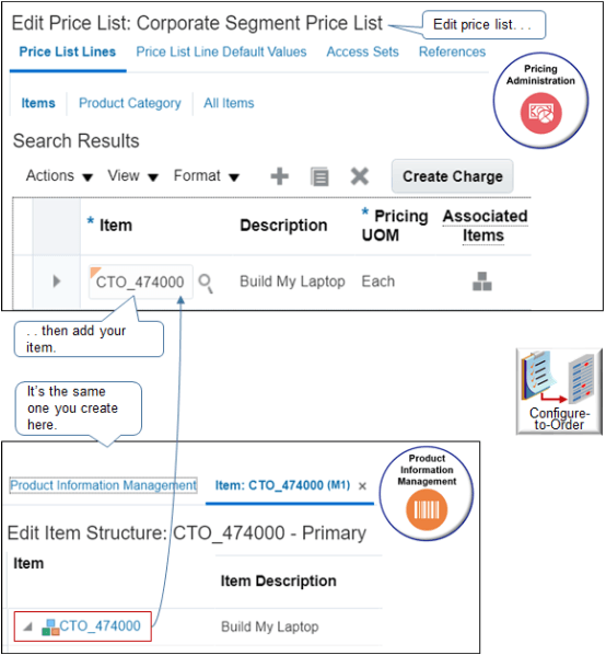 use the Pricing Administration work area to set up pricing for the configuration model you create in the Product Information Management work area