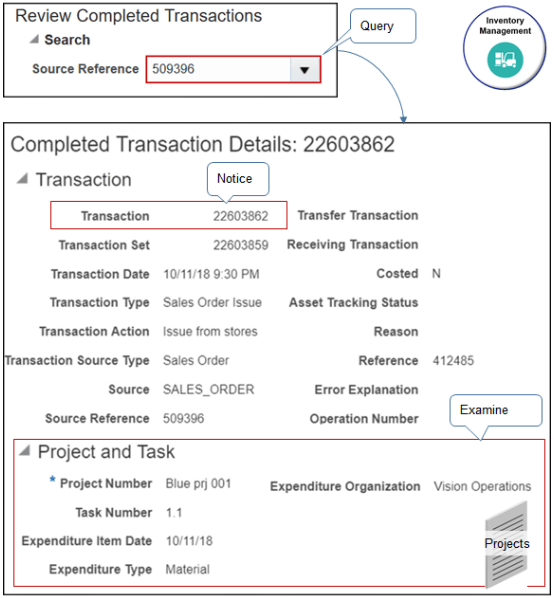 Search the Source Reference for the sales order number, then examine project details.
