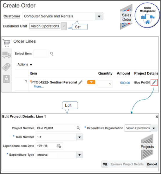Add project details to your sales order to help process the sales order through the supply chain.