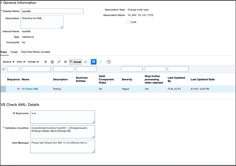This image displays the function to be invoked for items with AML