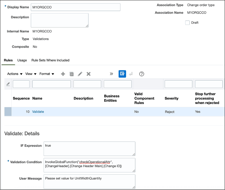This image shows how the rules can be configured in global functions