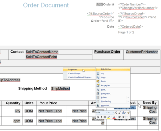 Oracle Analytics Publisher related properties in the RTF template