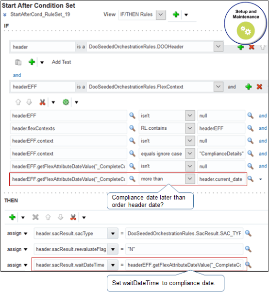 rule that sets waitDateTime to the compliance date