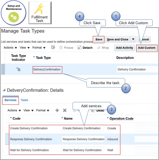 Use the Manage Task Type page in the Setup and Maintenance work area to set up the task type.